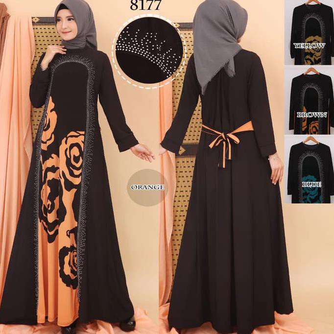 Gamis Syari Gamis Jersey Kombinasi Motek 8177 Orange Best Seller