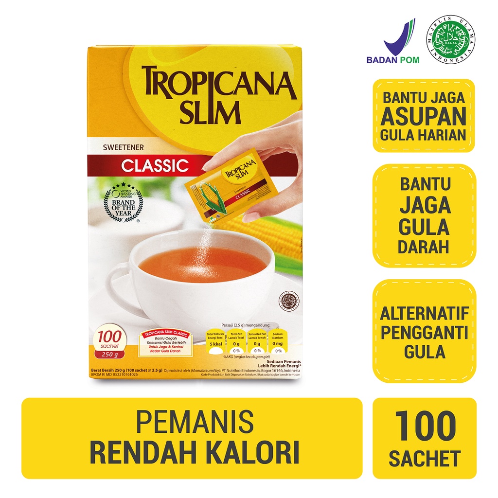

Tropicana Slim Sweetener Classic 100 sachet - Pemanis untuk Bantu Batasi Gula