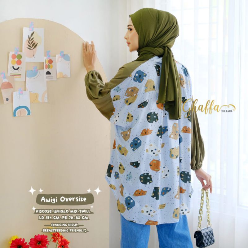 AWIGI OVERSIZE BY GHAFFA THE LABEL / BLOUSE MOTIF WANITA MUSLIMAH / rayon viscose adem