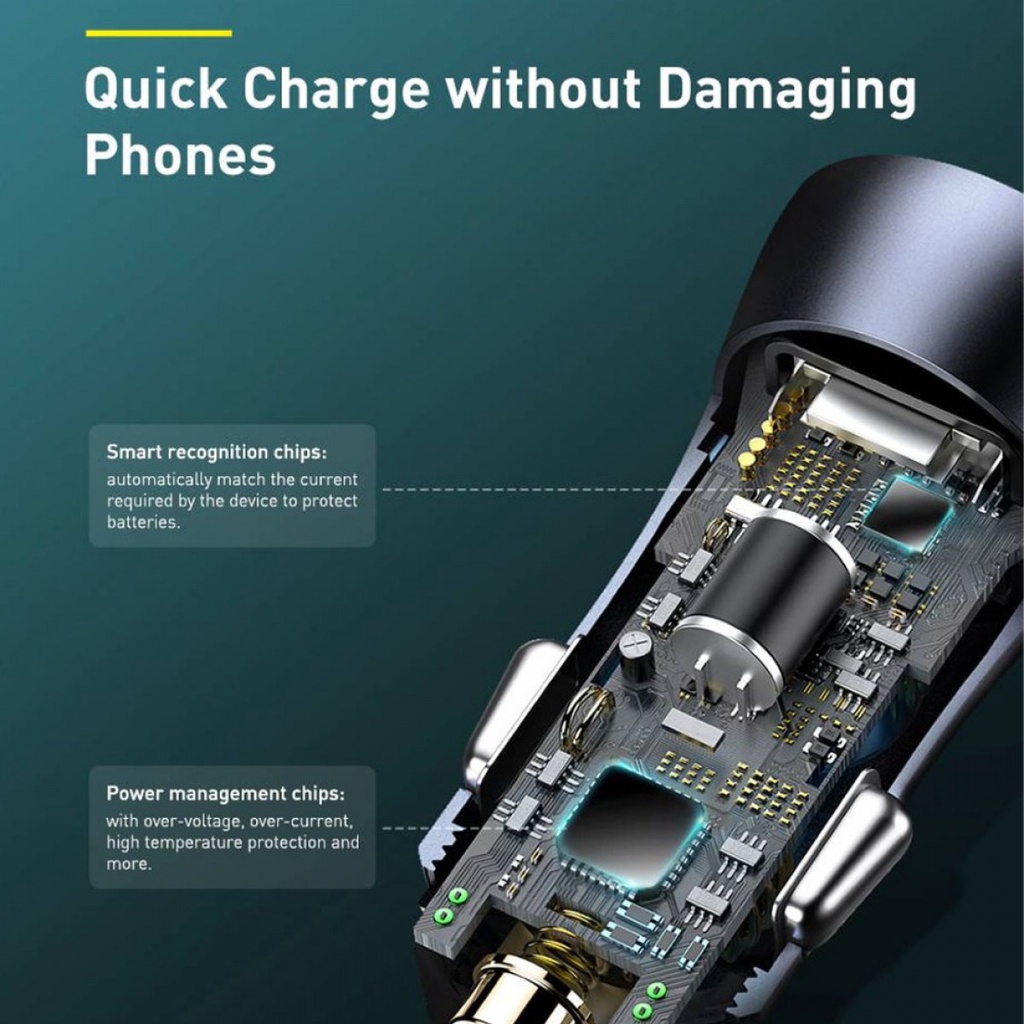 Car Charger Mobil Golden Contactor Versi 2 Port USB QC 40W