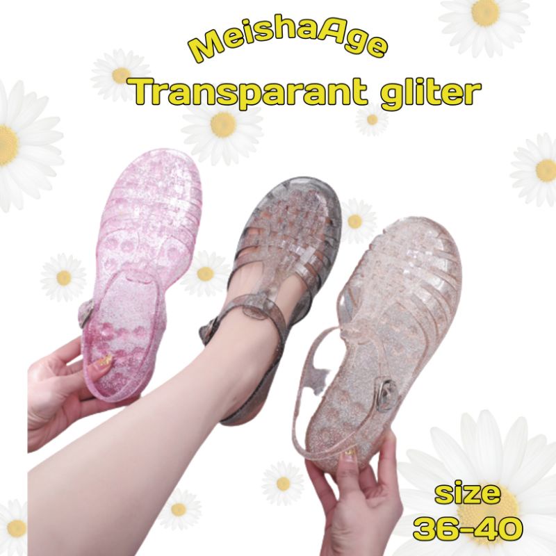 MeishaAge jelly transparant gliter moms and kids/meisha jelly shoes dewasa/sandal jelly wanita/sandal karet anti slip/sandal kekinian korea/jelly shoes import/sepatu sandal slippers