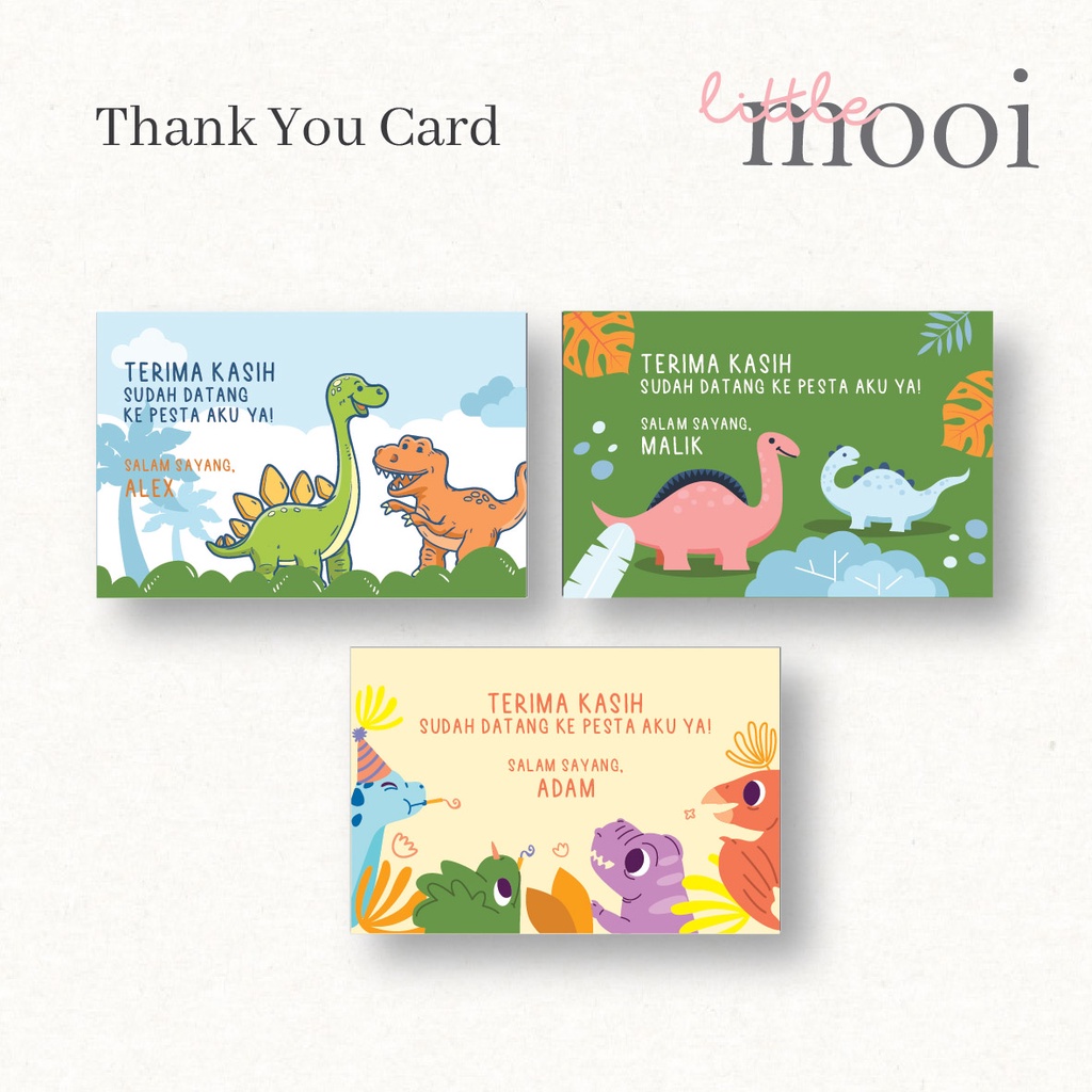 KARTU UCAPAN TERIMA KASIH TEMA DINOSAURUS (ULANG TAHUN ANAK) / THANK YOU CARD / BIRTHDAY CARD