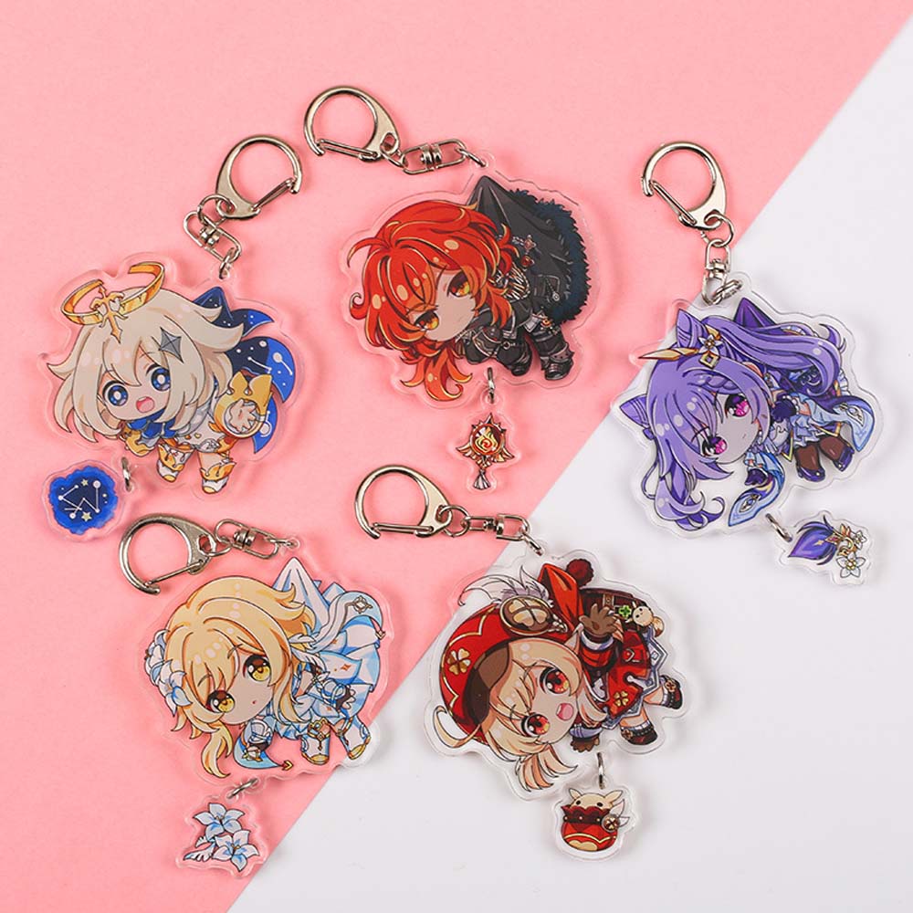 LANFY Cartoon Genshin Impact Creative Key Rings Keychain keqing Klee Hung Bag Pendant Diluc Venti Key Ring Holder