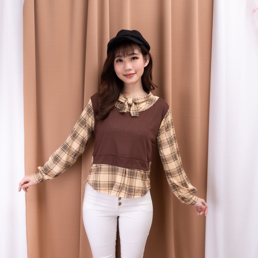 IL - Mido Blouse Top Atasan Flanel Sweater l Blouse Korean Style Wanita