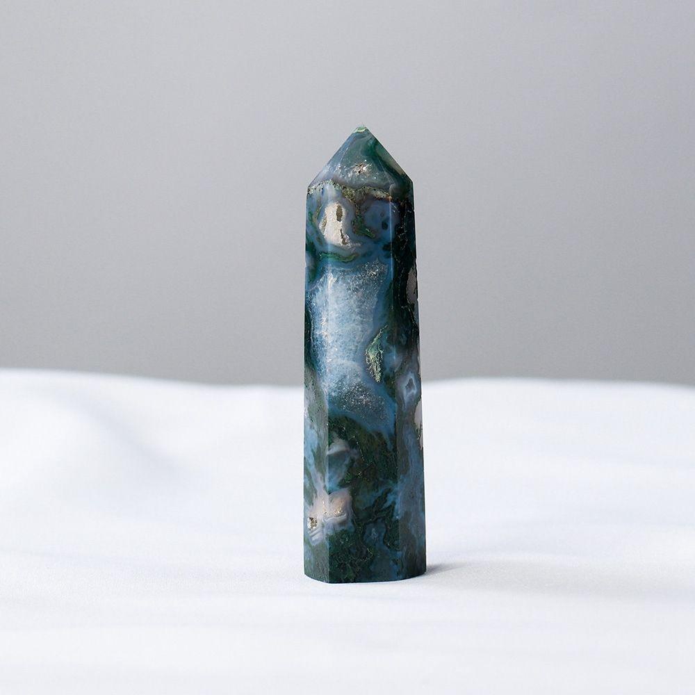 Batu Kristal Agustina Healing Obelisk Natural Green Moss Fluorite Terapi Meditasi Rohani Kerajinan Hiasan Meja Dekorasi Tongkat Penyembuhan