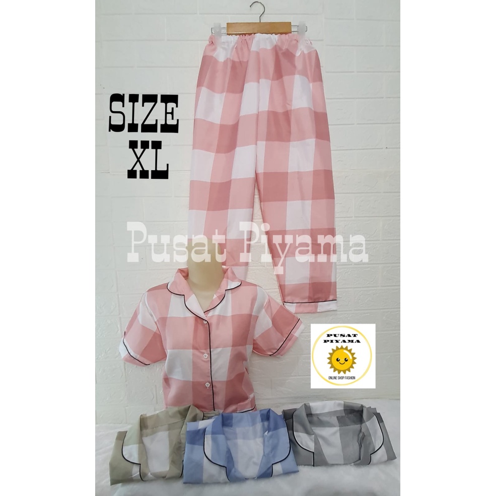 Setelan Lengan Pendek Piyama Baju Tidur Wanita Guilen Kotak Pajamas Cewek Dewasa Kekinian Abg-XL PENDEK NONA PINK