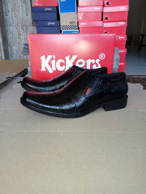 Sepatu Pantofel Kulit Sapi Asli Kickers Formal Kerja Kantor Pria Hitam Coklat Tua VL JBL-1
