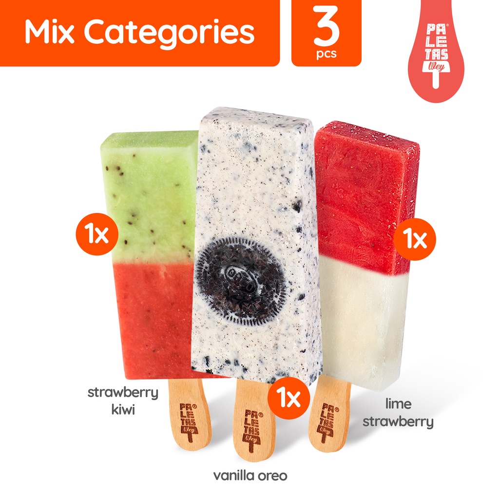 

Es Krim Paletas Wey 1 Lime Strawberry, 1 Strawberry Kiwi & 1 Vanilla Oreo