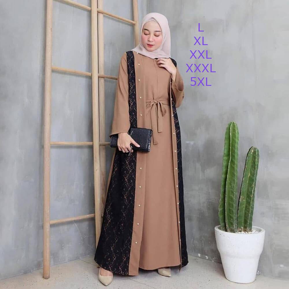 Busana Muslim Wanita Gamis Brukat Jumbo L XL XXL XXXL XXXXXL Pakaian Wanita Pesta Brokat Terbaru LD 