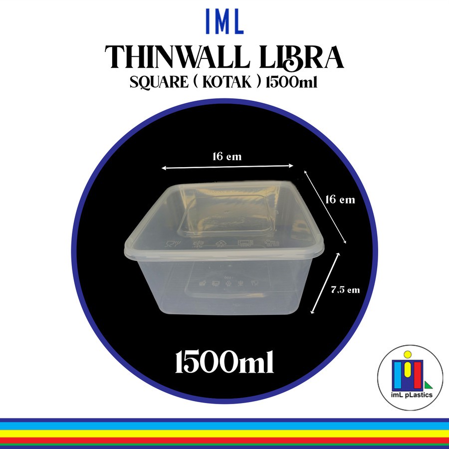 Kotak Makan Plastik THINWALL LIBRA SQUARE ( KOTAK ) 1500ml ( 1 set isi 25 pcs )