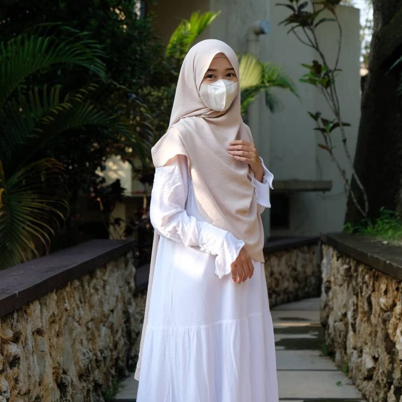 Pashmina Airflow Crinkle Premium 200x75 Syar'i Nami Shawl SALE NOW! GET IT FAST-Warm Ivory