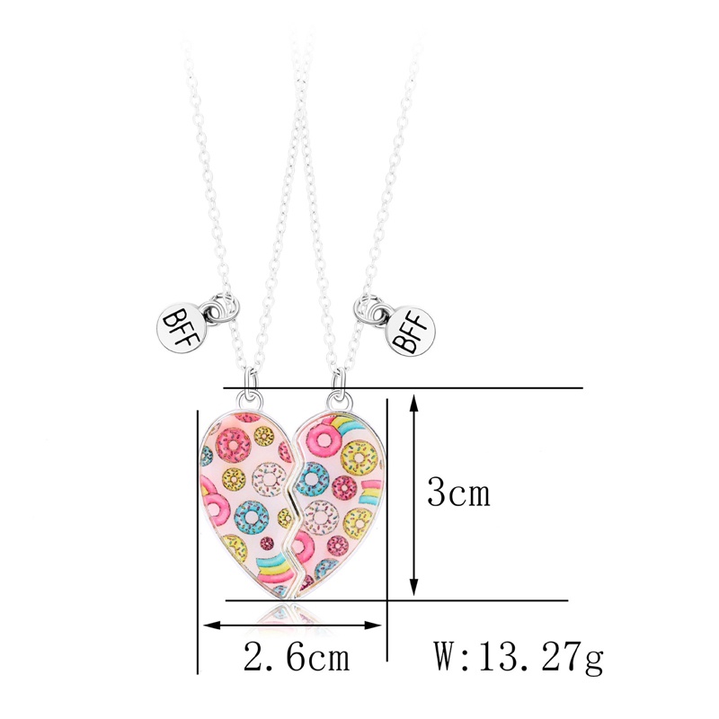 2pcs / Set Kalung Rantai Magnet Bentuk Hati Dan Donat Untuk Pasangan