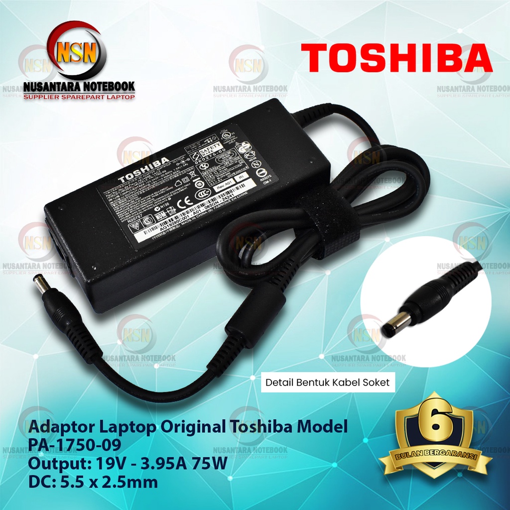 Adaptor Charger Original Toshiba 19V - 3.95A 75W DC 5.5*2.5 mm