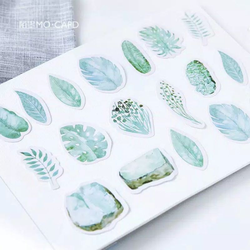 Sticker mint diary daun leaves leaf stiker lucu cute kawaii scrapbook kpop