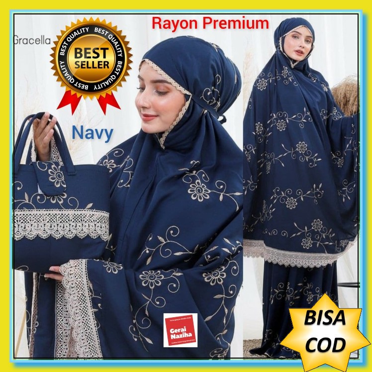 Mukena Dewasa Murah Dan Adem Warna Hitam Mukena Bali Tanpa Kepala EB733  Gracella Katun Bordir Ray