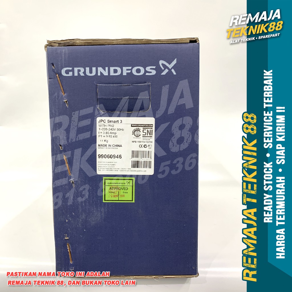 POMPA AIR SUMUR DANGKAL / GRUNDFOS JPC SMART 3 / SEMI JET PUMP / DORONG 45M / 850 WATT