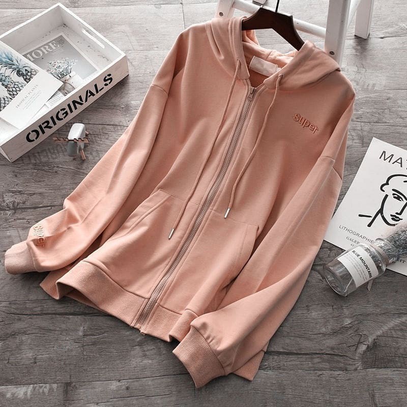 SWEATER WANITA/HOODIE WANITA/HOODIE ZIPPER/ SWEATER ZIPPER/SUPER ZIPPER HOODIE POLOS BASIC BAHAN FLEECE PREMIUM-PINK