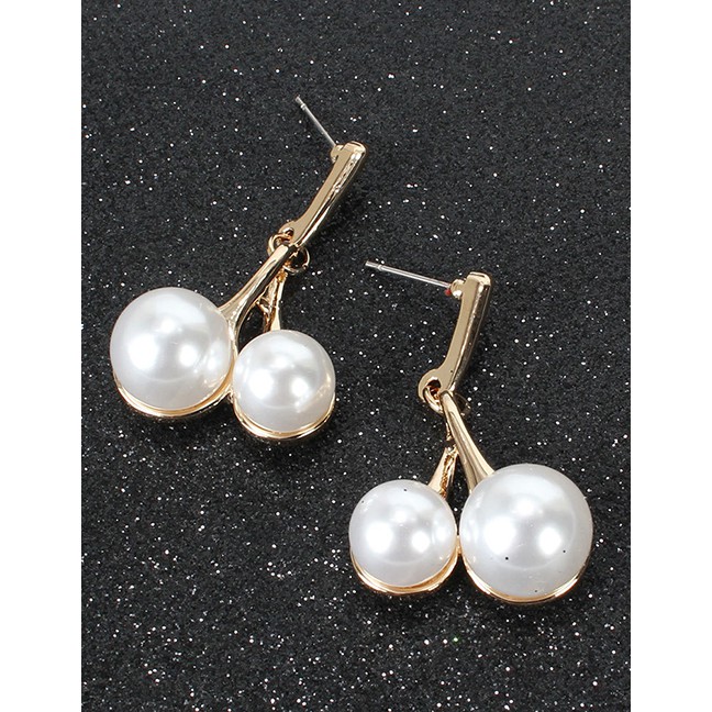 LRC Anting Tusuk Fashion Golden Imitation Pearl Cherry Alloy Stud Earrings K04181