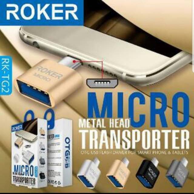 OTG ROKER METAL HEAD TRANSPORTER SLOT USB MICRO V8 ALUMUNIUM STEEL