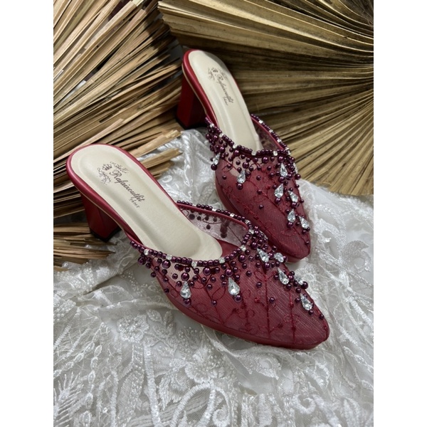 sepatu Rafaizoutfit sepatu sintya merah marron sepatu wedding sepatu cantik tinggi 7cm tahu