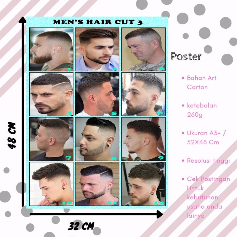 Poster pangkas rambut pria / Model rambut pria / model potong rambut pria / Poster murah / Poster sk