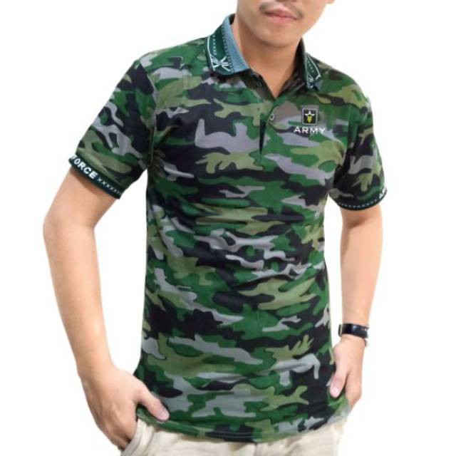 Kaos KERAH Polo ARMY  / Baju loreng pria