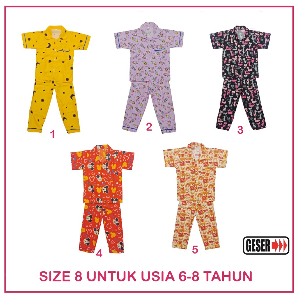 BAJU PIYAMA ANAK / PIYAMA ANAK MOTIF CATUN CATRA / BAJU TIDUR ANAK / PIYAMA ANAK ANAK