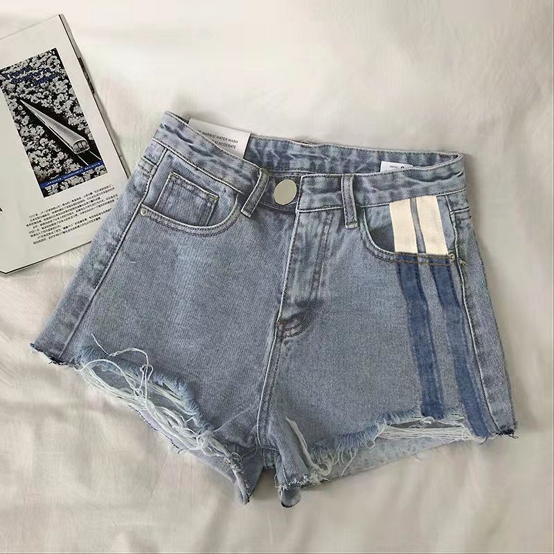 Celana jeans pendek wanita korea style biru muda hotpants denim sobek cewek highwaist jens cewek ripped pinggang tinggi kekinian short xl xxl Robek