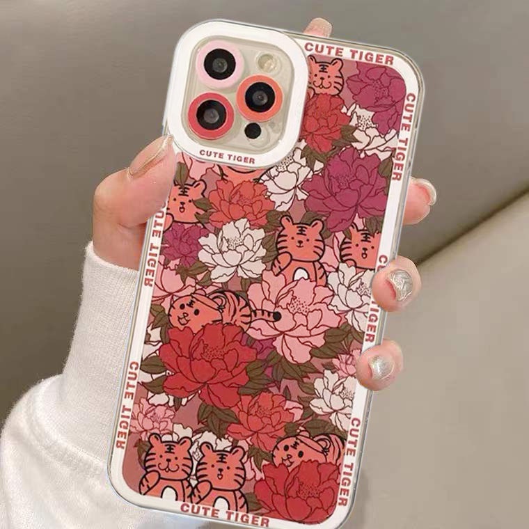 Soft Case Silikon TPU Transparan Motif Bunga / Harimau Untuk Iphone 12 13 SE 6 6S 7 8 Plus X XS XR 11 Pro Max