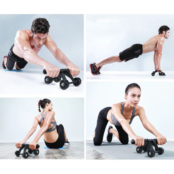 VKTECH strong Power Wheel Alat Fitness Roller Roller Fitness AB Wheel Roller 4 Wheel AB Roda 4 Alat bantu Gym ABS Otot Perut Lengan Fitnes Gym AD-2016A