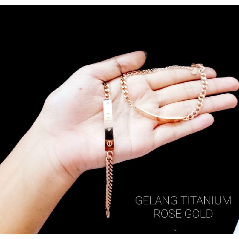 TRENDING GELANG WANITA RANTAI PLAT TITANIUM WANITA KUALITAS IMPOR-ROSE gold