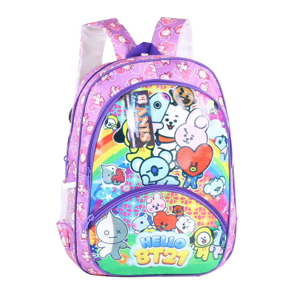 Tas Anak Perempuan Gendong Sd Tk Lucu Karakter BT-21 Cantik Lucu Ransel Termurah Ungu Fashionable