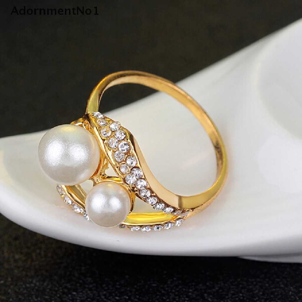 (AdornmentNo1) Set Kalung + Anting + Cincin Kristal + Mutiara Imitasi Untuk Pengantin Wanita