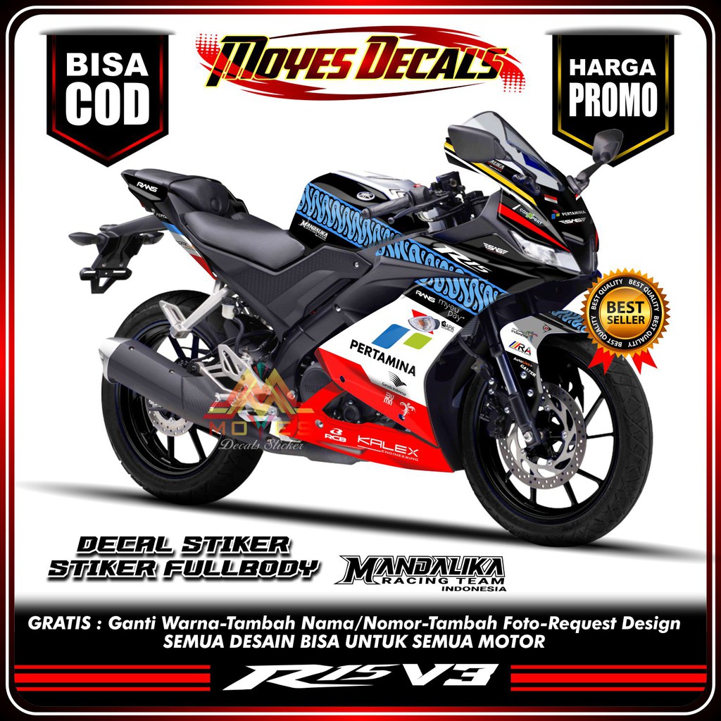 stiker Yamaha YZF R15 V3 Fullbody Mandalika, Sticker Decal R15 V3 Fullbody Mandalika, Sticker R15 Fu