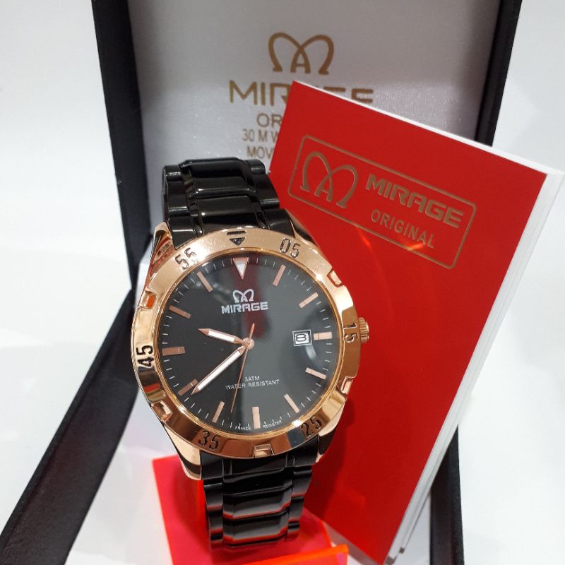 Jam Tangan Mirage  8513 BRP-M Original Tanggal Rosegold Black Pria Sport