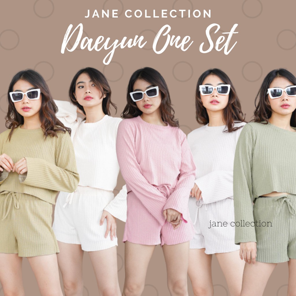 JANE COLLECTION || Setelan Atasan Lengan Panjang One Set Knit Daeyun Set Rajut Piyama