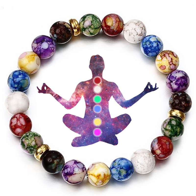 Gelang Manik-Manik Batu Vulkanik 7 Chakra Reiki Healing Balance Energi Imitasi Handmade Untuk Yoga