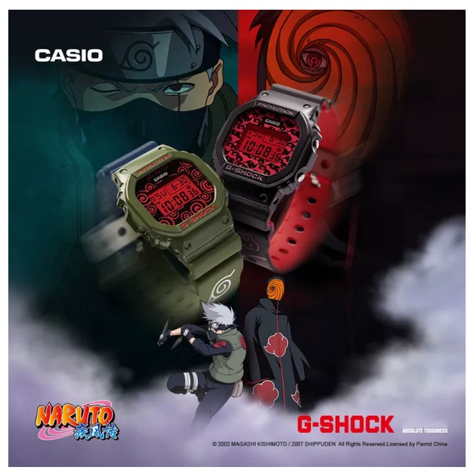 Casio G-Shock • Naruto Wind Transmission DW5600 Jam Tangan Olahraga Pria Tampilan Ganda 200M Tahan Air Shockproof dan Waterproof Waktu Dunia LED Lampu Otomatis DW-5600KAK21-3PFN