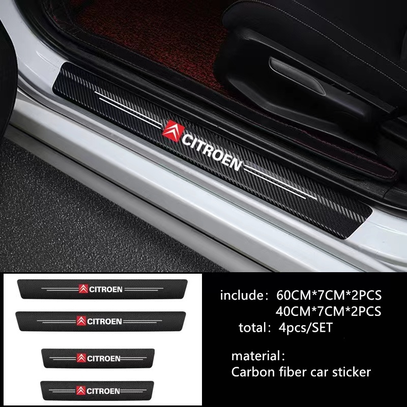 4pcs Pelindung Sill Pintu Mobil Bahan Carbon Fiber Untuk Citroen