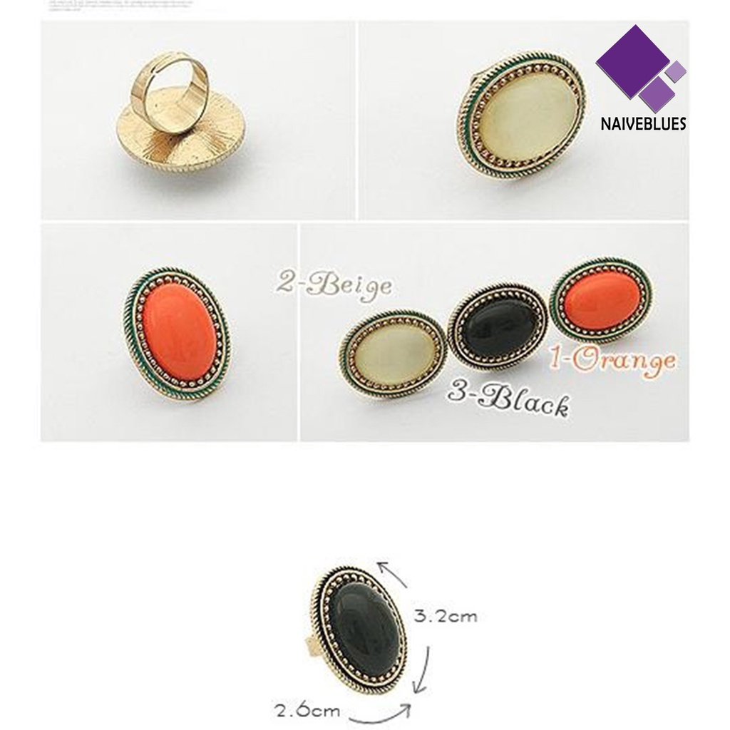 Cincin Batu Permata Oval Besar Adjustable Untuk Kencan