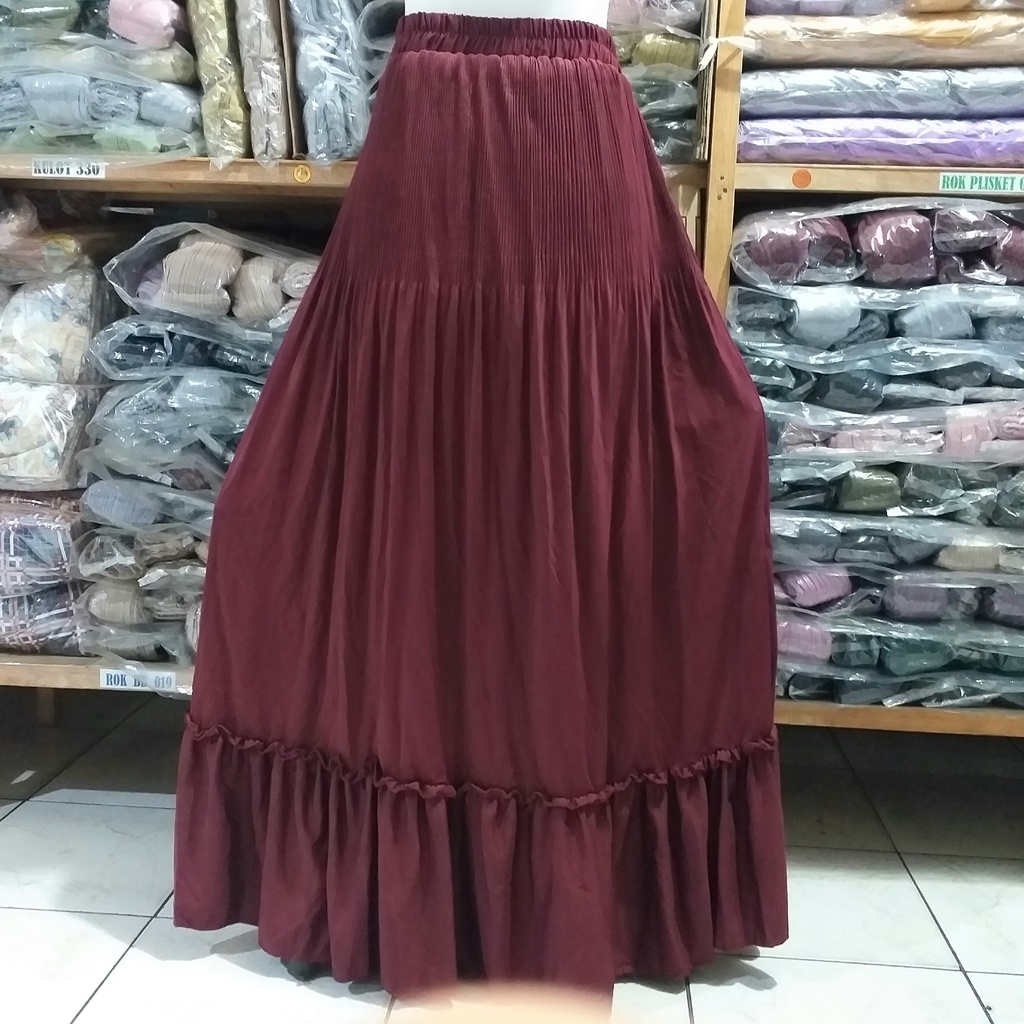 Rok panjang Plisket Lidi Cabang Rok muslim/Mayung/Payung Longgar/jumbo Bawahan Terbaru Termurah Terlaris-Marun