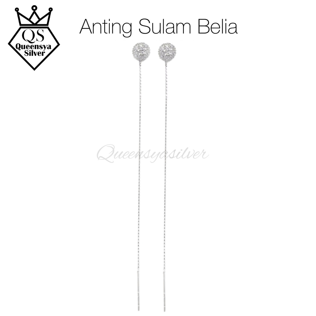 Anting Perak Asli Silver 925 || Lapis Emas Putih || Model Anting Kait/Sulam Bola || Queensya Silver