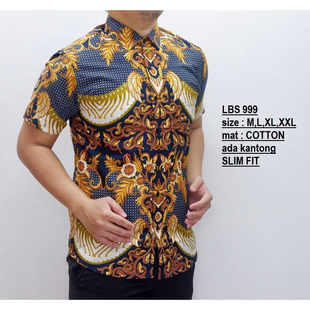 Baju Batik Pria || Kemeja Batik Pria Slimfit Lengan Pendek || Luigi Batani || ABU KUNING LBS999