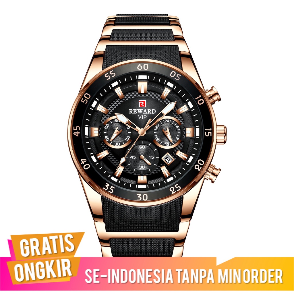 Reward81011 Jam Tangan Pria Kalender Jam Tangan Quartz Baja Belt  Bisnis Kasual