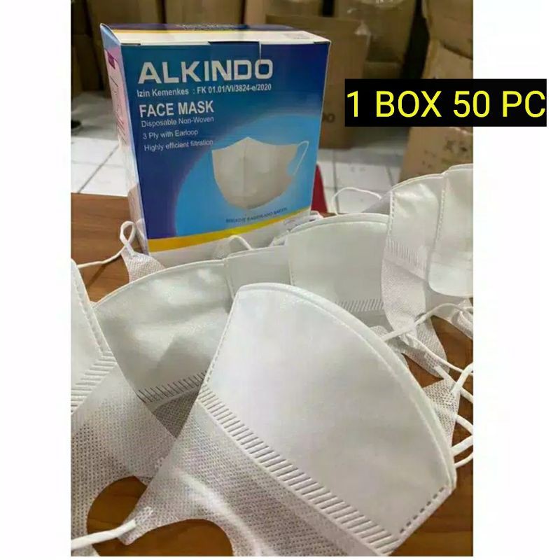 MASKER NYAMAN AMAN DUCKBILL ALKINDO 3PLY 1BOX ISI 50PCS IMPORT MASKER MULUT BEBEK