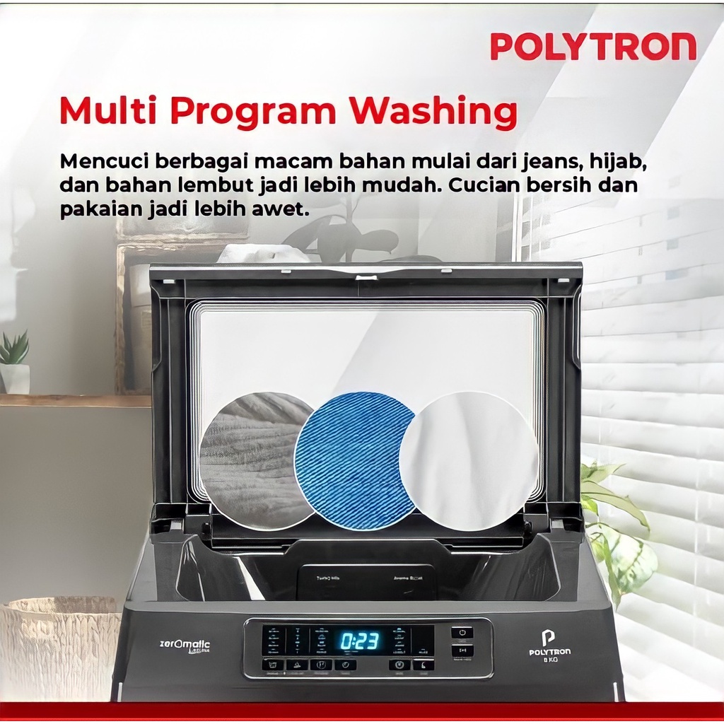 Polytron Mesin Cuci 1 Tabung Zeromatic Laguna Hijab 8 KG PAW 8028