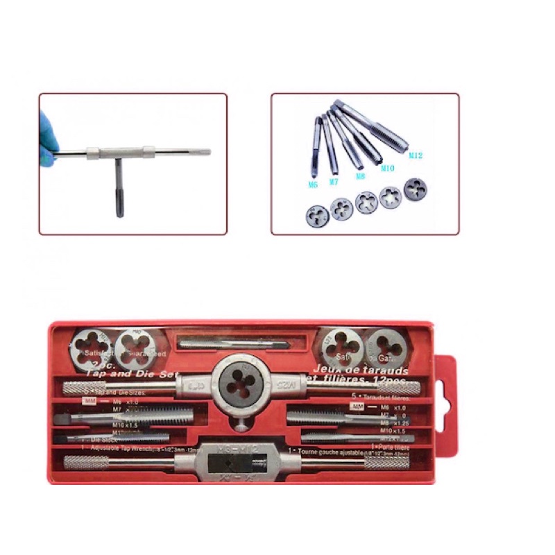 HAND TAP AND DIE SET 12PCS ALAT SNAI DRAT ULIR SNEI MUR BAUT