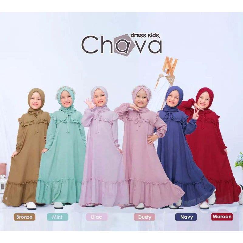 GAMIS ANAK MUSLIM PEREMPUAN 7-8 TAHUN/DRESS KIDS CHAVA/GAMIS ANAK TERBARU CERUTY BABYDOLL/FAR MOSLEMSTORE