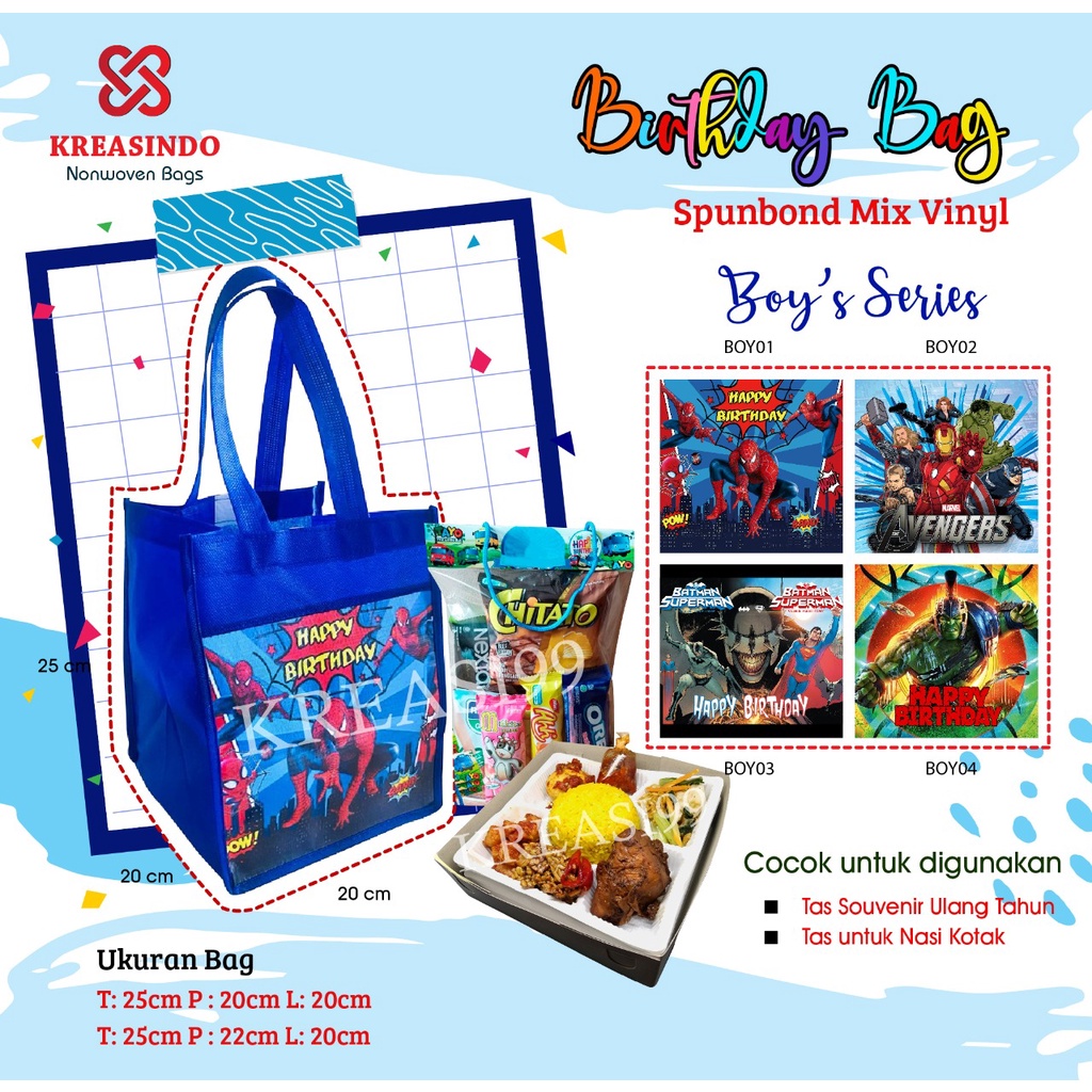 

Tas Ulang Tahun Spunbond custom MURAHH & BERKUALITAS...isi 12 pcs!! SPIDERMAN..
