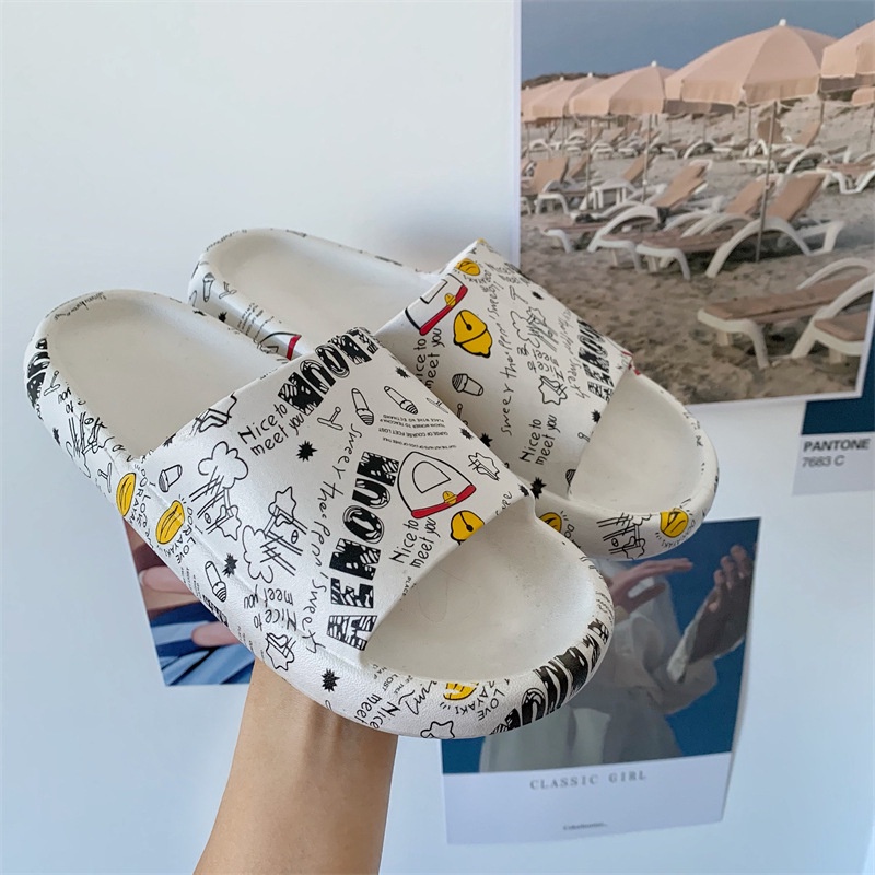 ☀ACCBAYI☀ SF02 Sandal Slop Motif Panda / Sandal Slop Motif lOVE /  Sandal Fashion Wanita / Sandal Lucu & Imut / Slip Sandal Cewek Sandal Import-SNOW PUTIH